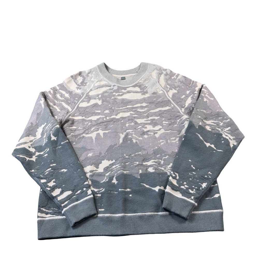 Lululemon Lab Mens Jacquard Knit Camo Gradient Crewneck Sweater Gray M LM3DYOS